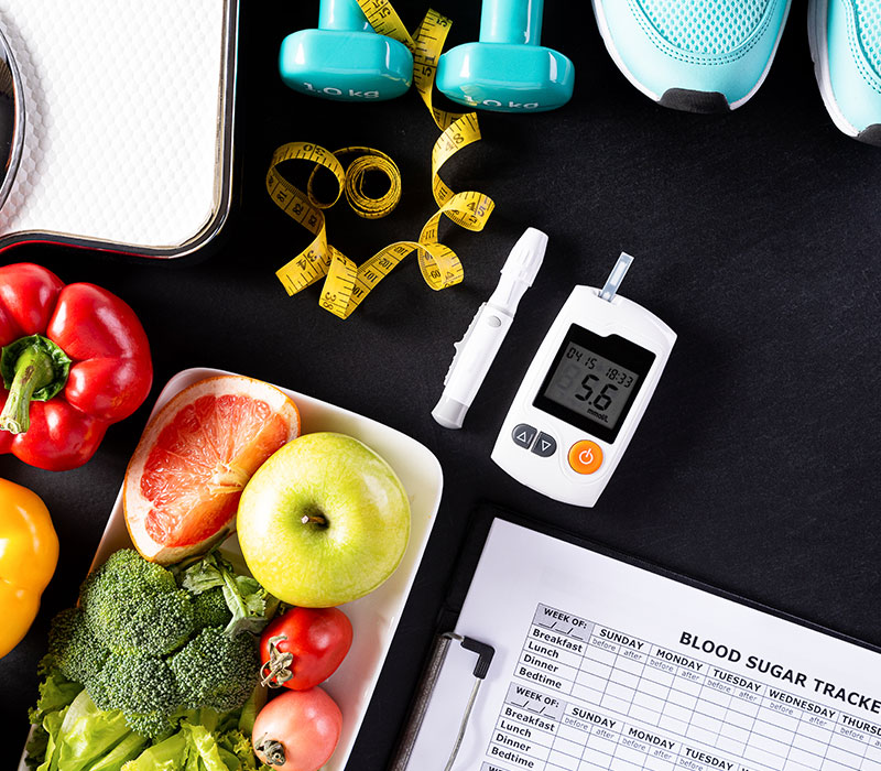SugarRight Diabetes Management Program - Healthy food and exercise equipment